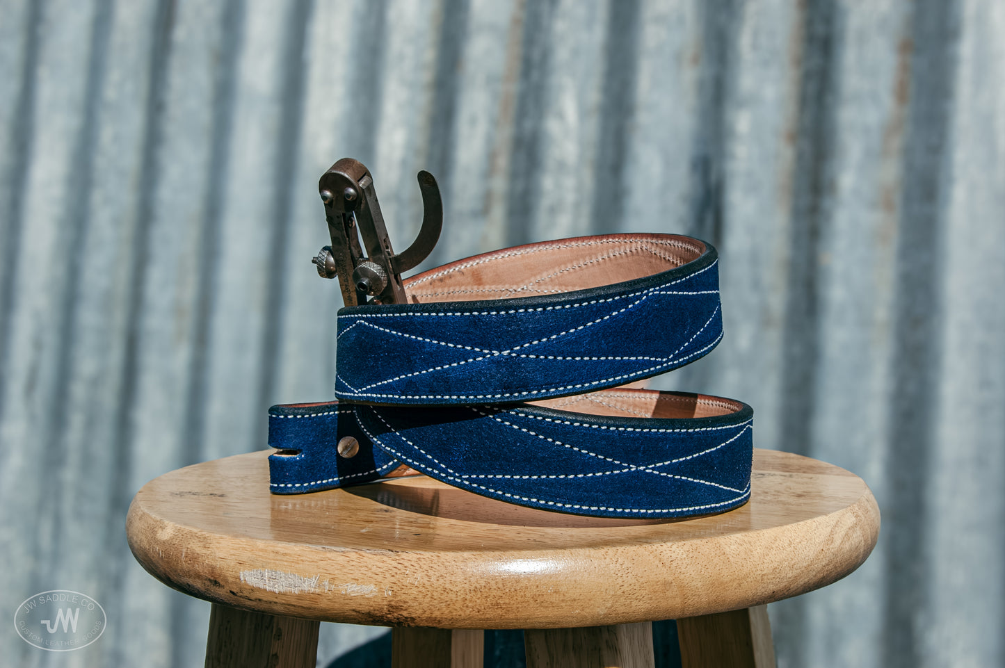 Blue Roughout Diamond Stitch Belt- 41"