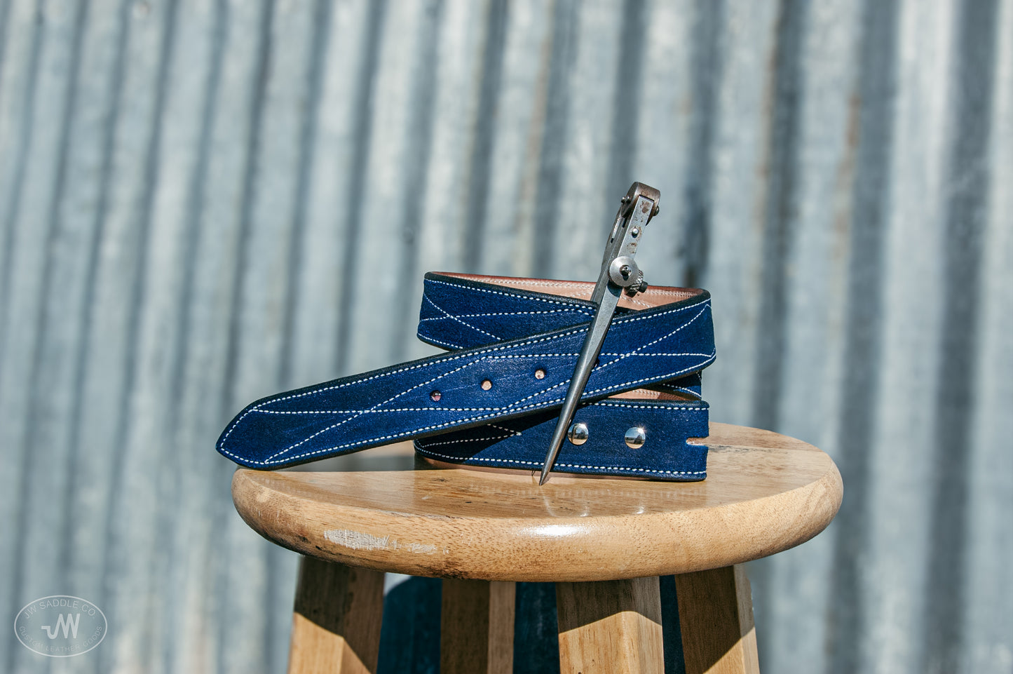 Blue Roughout Diamond Stitch Belt- 41"