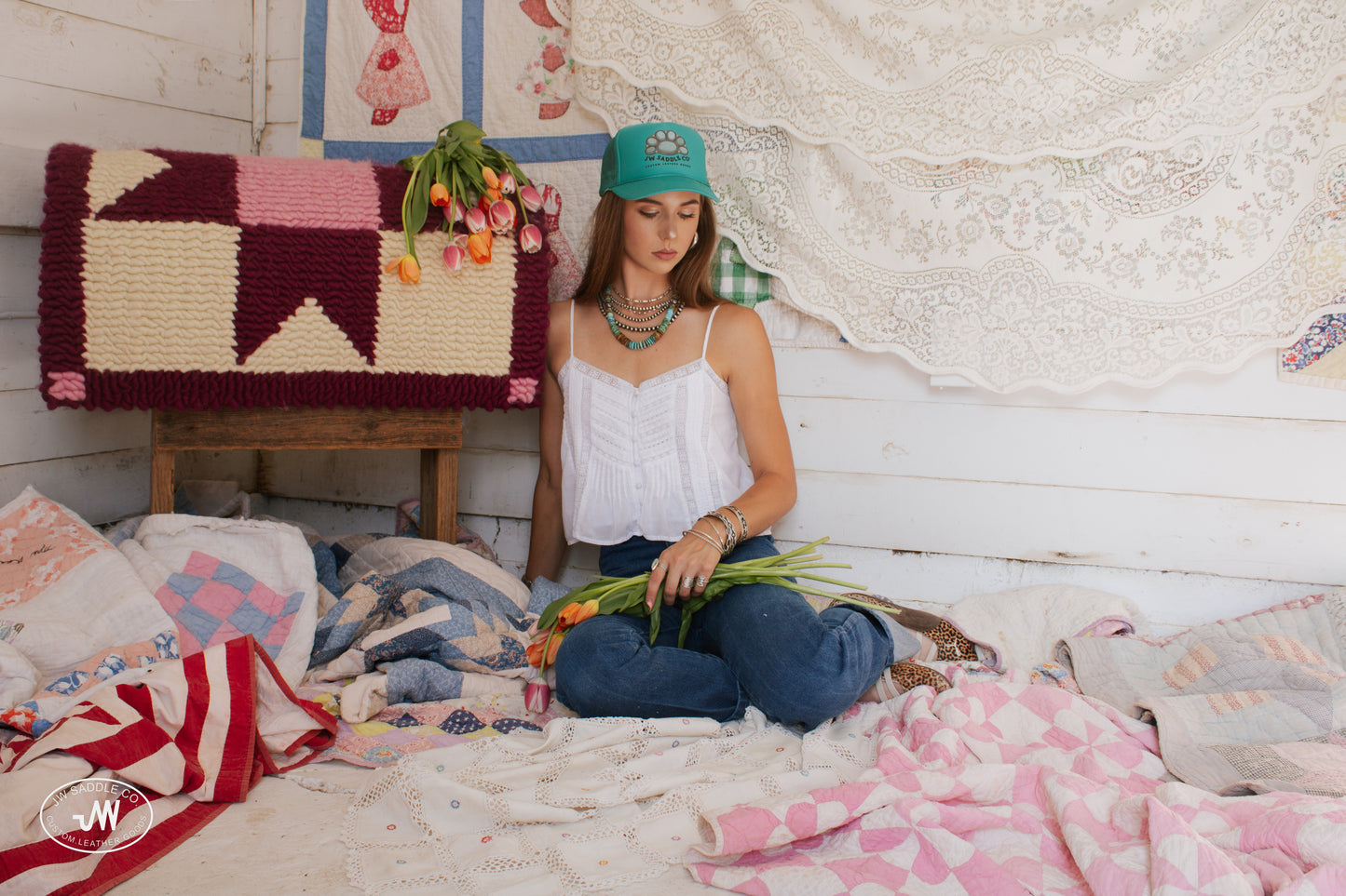 Turquoise Cluster Trucker Cap